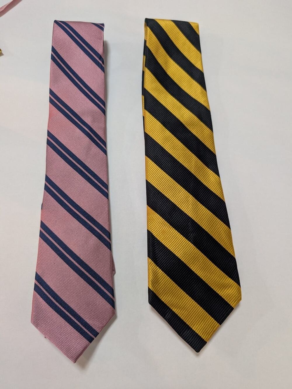 The Tie Bar Men's Striped Necktie Lot of 2 Pink Navy Gold Black Stain Resistant